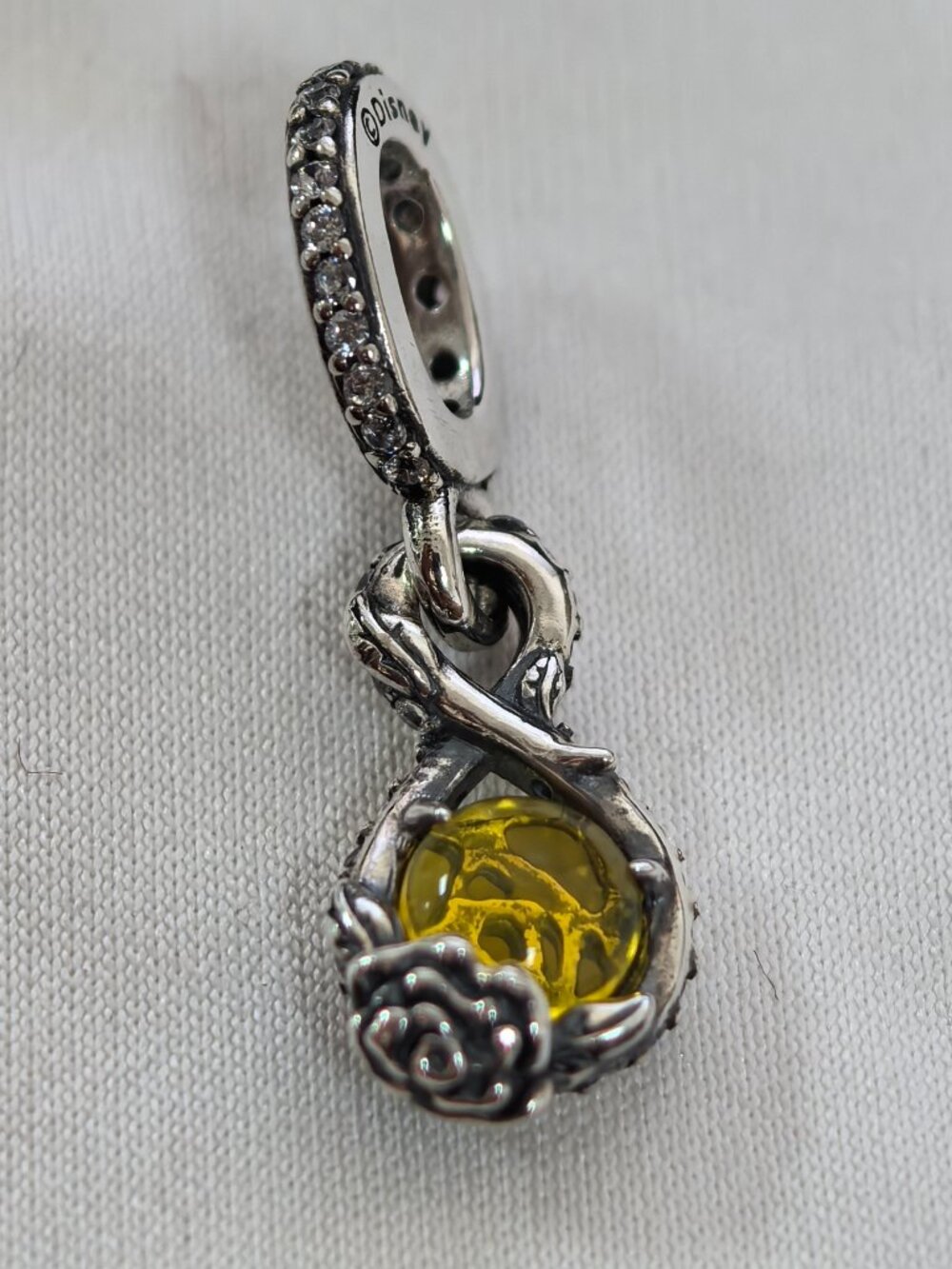 Pandora Disney Belle Infinity & Rose Flower Pendant Dangle Charm, S925 Silver